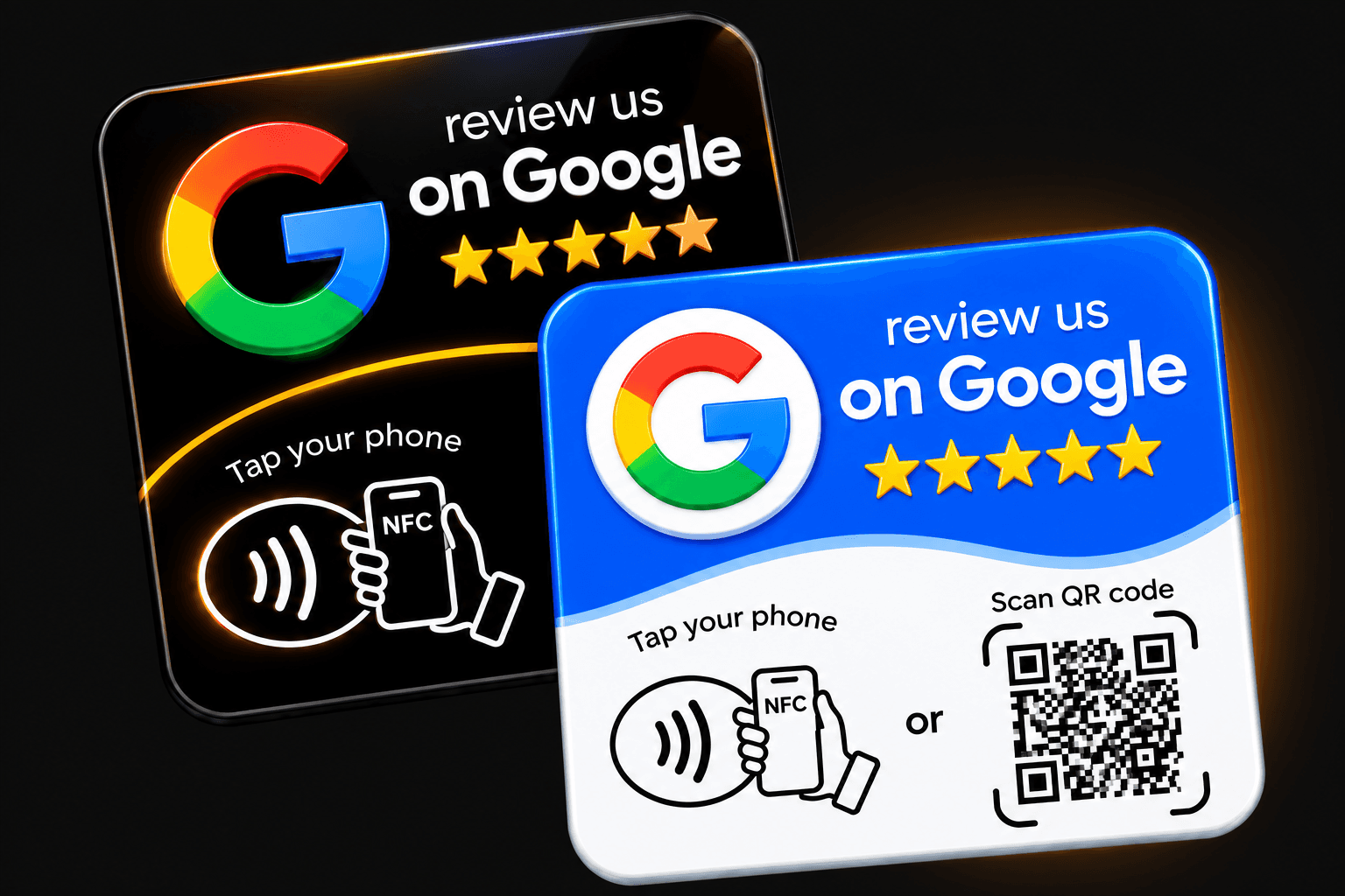 Placas de avaliação Google com NFC e QR Code